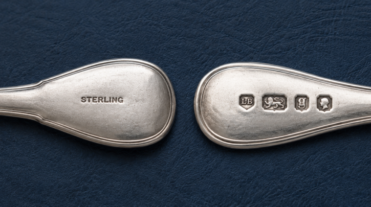 Illustration comparing an American STERLING mark against a British hallmark cluster