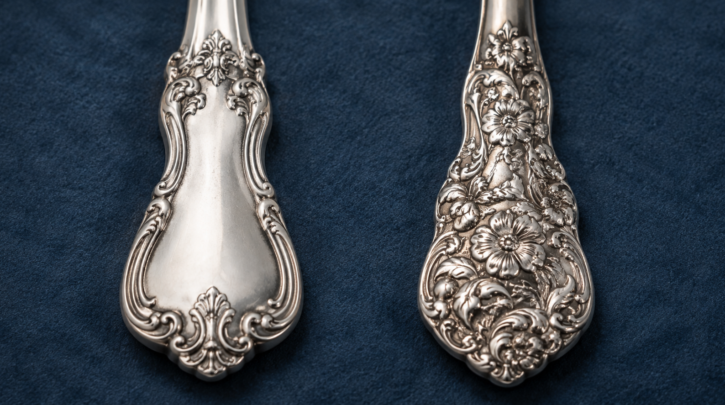 Illustration comparing the Chantilly and Repousse sterling flatware patterns