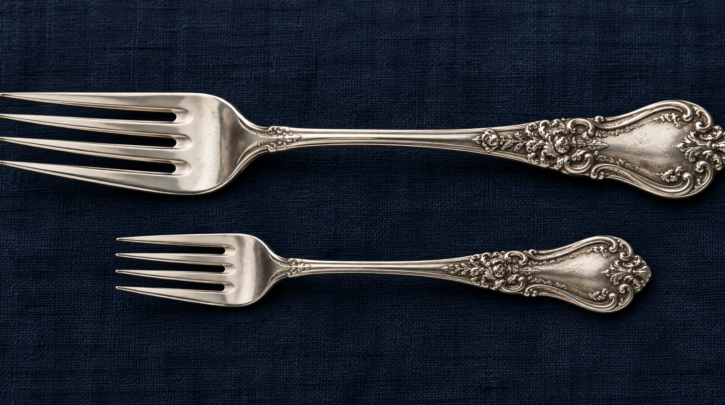 Illustration comparing dinner-size and place-size flatware in the same pattern
