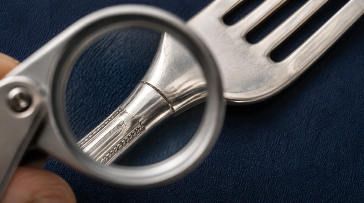 Illustration of examining a fork neck for a solder seam from a splice repair