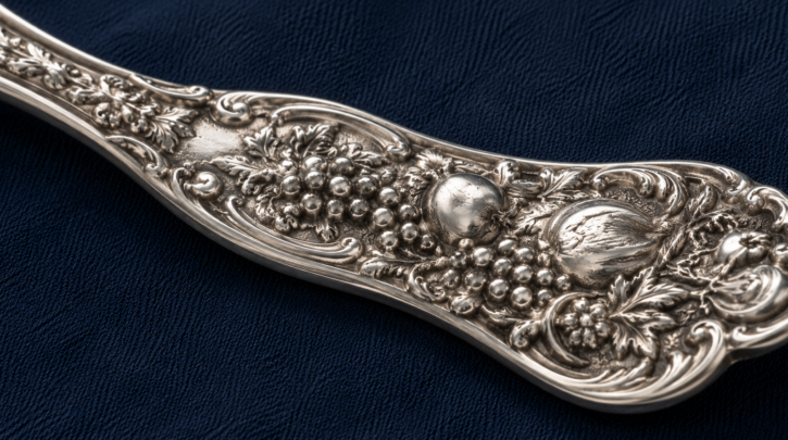 Illustration of the dense fruit and floral relief detail of the Francis I pattern