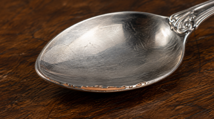 Illustration of silverplate worn through to base metal at a high-wear point