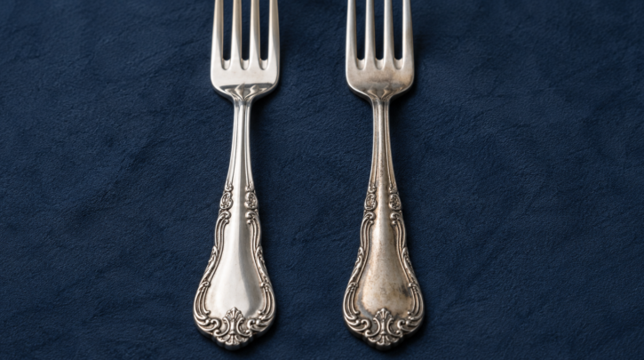 Illustration comparing genuinely matched flatware against a mismatched 'marriage' set