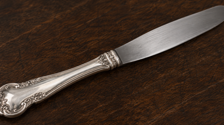 Illustration of a sterling silver knife handle joined to a stainless steel blade